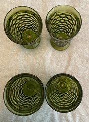 Vintage Indiana Glass Whitehall Colony Cubist Avocado Green Footed Glasses Set 4