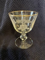 Homer Laughlin Queen Esther Pattern Cordial Glass White Floral Pattern Gold Rim