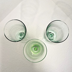 Hand Blown Green Tint Stemmed Wine Glasses Set of 3 Vintage Artisan 8oz