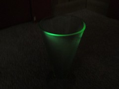 Vintage Green Uranium Depression Glass Footed Tumbler Drinking Glass 6″ Glows