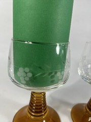 Vintage Amber Base Wine Goblets Crystal Beehive Etched Set Of 2 See Description