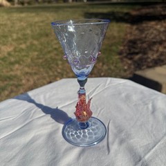 Salviati Murano Swan Stemmed Wine Glass Pink Aventurine Blue Glass Barware VTG