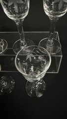 Vintage Set Of 5 Vintage 3.75″ Tall Needle Etched Crystal Shot Glasses