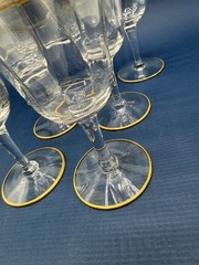 VTG CAMBRIDGE Wedding Band Clear w/Gold Trim Cordial Glasses Set of 7 /rw
