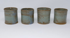 Sugarcamp Studio Art Pottery Stoneware Tumblers Signed Blue Gray Ribbed Cups Set