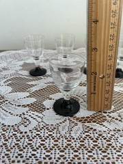 Vintage Black Footed Etched Glass Art Deco Cordial Liqueur Glass Set Of 5