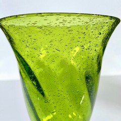 Pier 1 Green Mouth-Blown Glass Goblets, Set of 4, Bubbles & Swirl Pattern, 7.75″