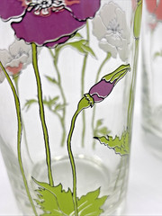 3 Signed CULVER Glassware 1960/1970’s Poppies Purple Pink White 14 Oz MCM