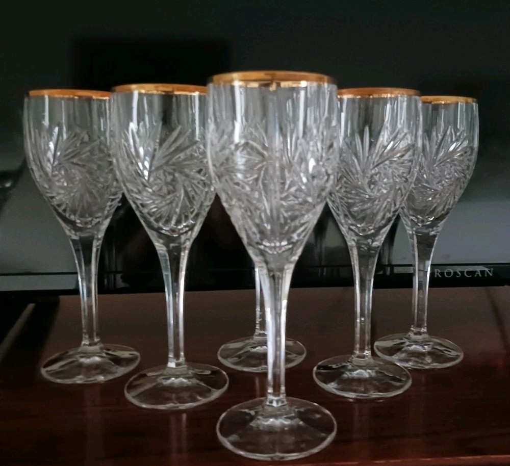 Nachtmann Star Pattern Wine Glasses/ Goblets – Set/6 – Free Shipping