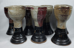 7 POTTERY ART STUDIO STONEWARE GOBLETS CHALICE WINE CUPS Signed