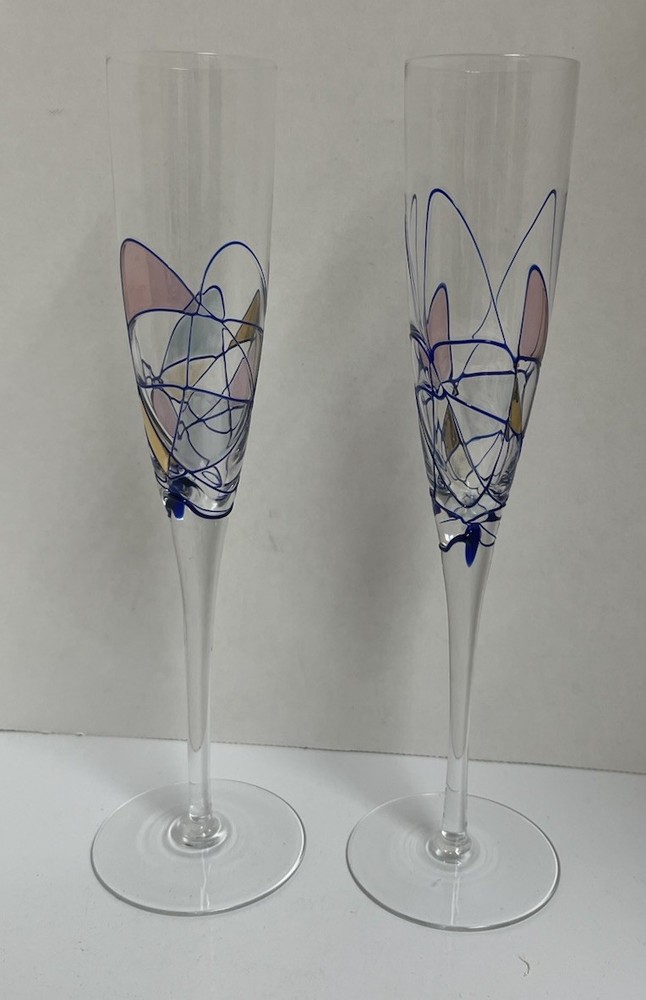 Milano Romanian Mosaic Glass Champagne Flutes Set Of 2.