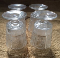 4 Vintage Westmoreland Princess Feather Clear 4.75″ 6oz Footed Tumbler Glasses