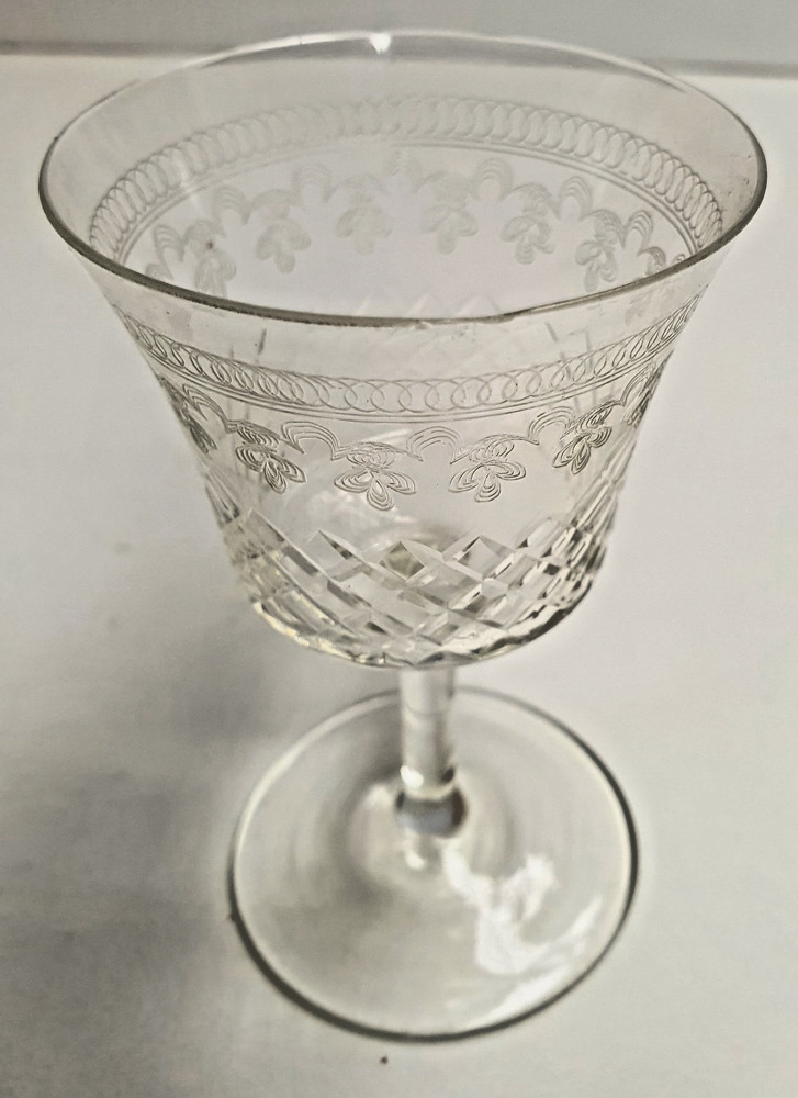Pall Mall Lady Hamilton Port Wine Glass c1900s Etched & Cut 10.5cm Tall A/F chip