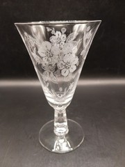 Duncan & Miller Victory Stem Etched LANGUAGE OF FLOWERS 5-1/4″ Juice 1940s-50s