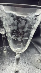 Crystal Etched Optic Glass Water Wine Glasses, Set Of 4 vintage 1950s
