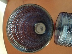 PAIR DEEP BLUE TEXTURED GLASS 12 OZ DRINKING COCKTAIL STORAGE MAKEUP ART DESIGN