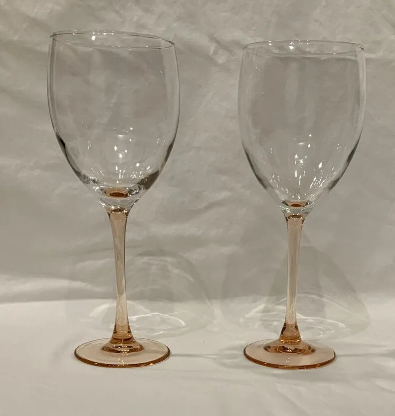 Sets Of 2 – Luminarc Wine Glass Rose Pink Blush Stem 8-1/8” Tall