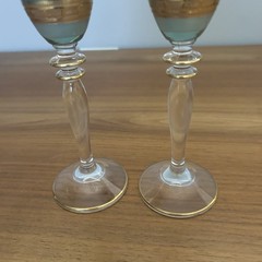Set of 2 VIETRI Regalia Aqua Champagne Flutes Hand Painted 14K Gold Italy