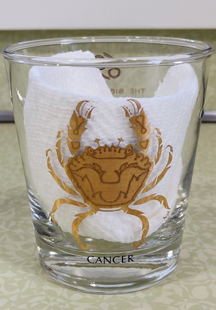 Vintage Horoscope Zodiac Cancer MCM Cocktail Bar Tumbler Glass Retro Beverage