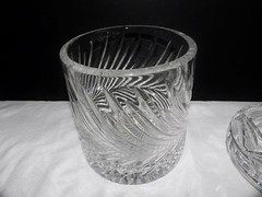 VTG Lead Crystal Biscuit Cookie Jar Container Cut Fern Palm Leaf Pattern Lidded