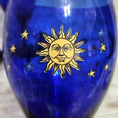 Vintage Libbey Celestial Wine Glasses (4) Cobalt Blue Goblets Sun Moon Stars