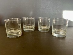VTG Fisher-Price Toy Co Clear Etched Glass Drink Glasses 4 Pc Whiskey Glass 1987