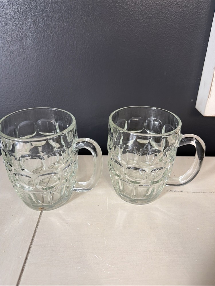 Vintage Libby Clear Glass Winston Beer Mugs Set of 2 10 Oz Mugs
