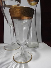 Vintage Tiffin Franciscan Minton Optic Gold 7″ Encrusted Glass 8″ Vase &5″ Glass