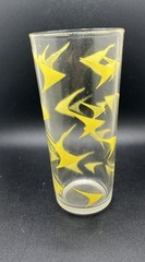 Vintage MCM Clear Cocktail/Hi-Ball Glass w/ Yellow Boomerang Design