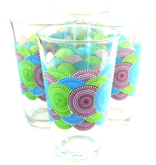 4 Libbey Blue Green Purple Medialians Circles Drinking Glasses 16 0z Tumbler