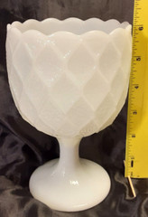 Pedelstal Diamond Pattern Milk Glass Goblet Mid Century Modern About 6 inch tall