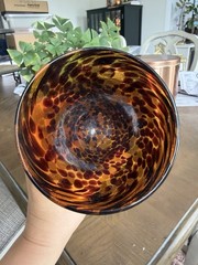 Handblown Glass Tortoise Set of 3 Spotted Amber Brown Black Clear Glass Goblets