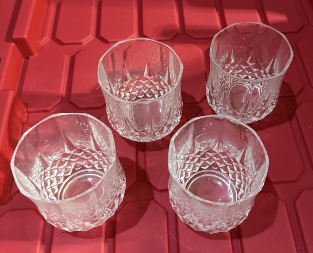4 PC VTG Cristal d’Arques Longchamp ROCKS Crystal Glasses Rocks BIN G