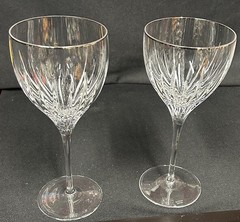 Pair Of Miller Rogaska Crystal Wine Glass: Soho Vertical Cut With Platinum Lip