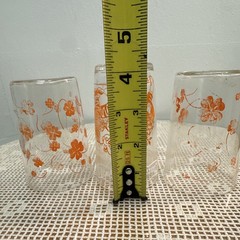 Set of 3 Clear Glass Tumbler Glasses Orange Floral Decorated «Gets A Kick» 5 in
