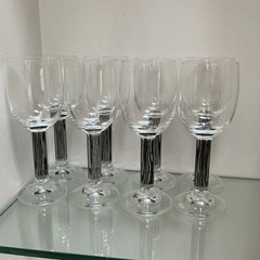 Colonna Graphic By Thomas 7 Water /Wine Goblets Black Striking Striped Stems