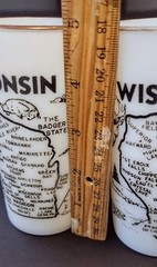 VTG Hazel Atlas Wisconsin Souvenir Milk Glass Tumblers (2) VGC. 10 oz Retro 5″ T