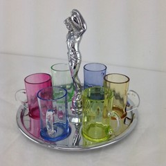 Art Deco 1920’s Farberware Semi Nude Egyptian Lady on Chrome Caddy w 6 Glasses