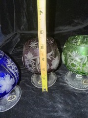 FOUR AJKA MARSALA MULTICOLOR LEAD CRYSTAL BRANDY GLASSES, 1980’s STICKER ON