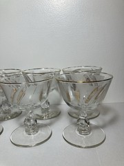 Set of 8 Vintage Libbey Frosted Gold Wheat Footed Glasses Goblets 5-3/8″ Tall