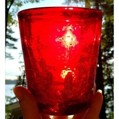 Hand Blown Ruby Red Tumbler Glass 12 Oz Random Bubbles 4.25″ Tall Heavy