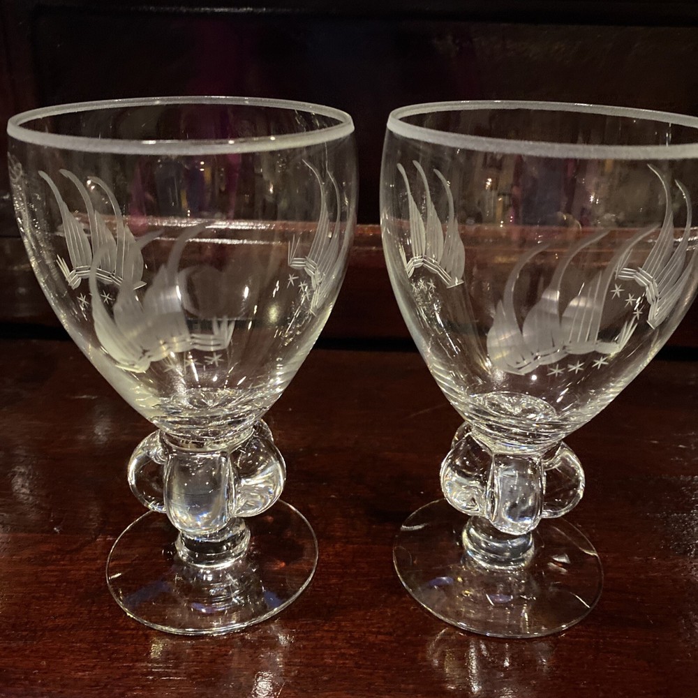 Swedish Wine Water cocktail 1950s. lobed stem. 5.25”h. Etched. Mid Century’s Mod