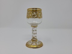 Moser Art Glass Gold Hand Painted Cordial Glass w/ Twist Stem Glue Back
