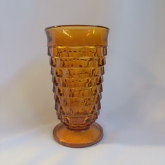 Indiana Glass Whitehall Amber Cubist Footed 6″ Tall Tumbler Vase Vtg MCM