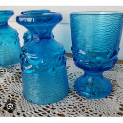 7 Vintage -MCM -Brockway Glass Monterey Blue Wine Water Drinking Glasses Goblets
