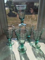 6 Mikasa Studio Nova Adirondack Aztec Southwestern Green Glass Goblets 7″ Tall