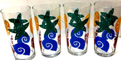 Vintage Libbey Glass Tumblers SET OF 4 Bright Colorful Sea Shells 6 1/4″ T 20 oz