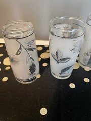VTG Shot Glasses Libby Starlite Silver Leaf MCM Barware X4