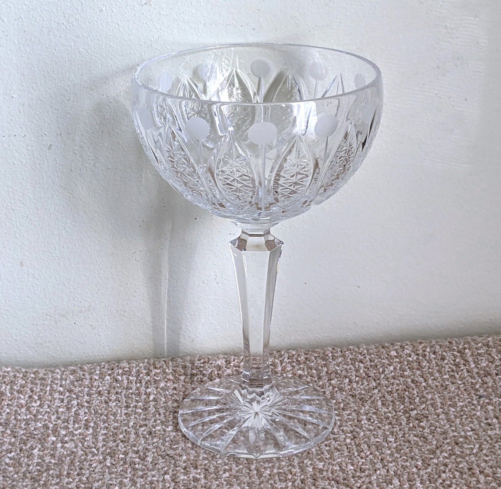 Russian Soviet USSR 6 5/8″ Tall Cut 24% Lead Crystal Champagne Sherbet Glass