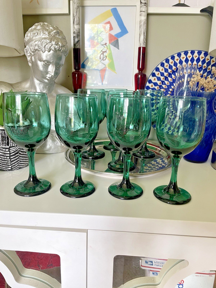 ( 8 ) Set Libbey Premier Juniper Green Wine Glasses Water Goblets 7.25″ 11 Oz